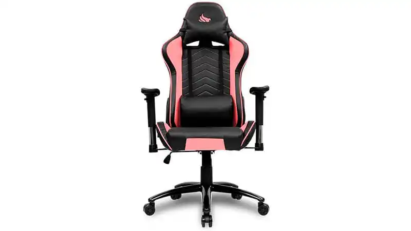 Cadeira Gamer Rosa Pichau imagem de uma cadeira gamer rosa e preta Donek da Pichau