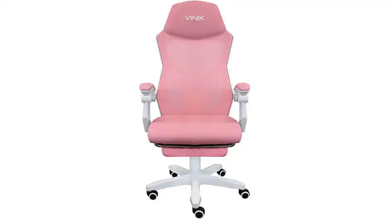 Cadeira Gamer Rosa Vinik imagem de uma cadeira gamer rosa e branca Vinik