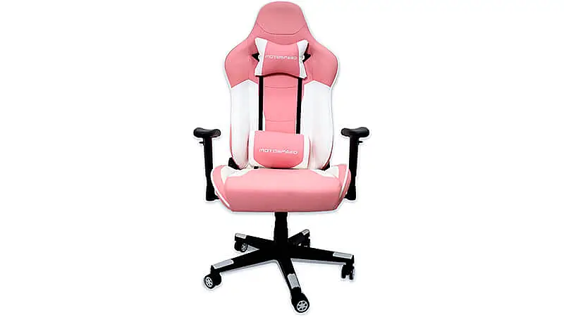 imagem de uma cadeira gamer rosa e branca Motospeed G1