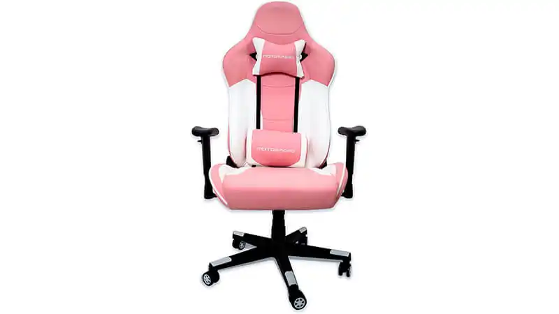 Cadeira Gamer Rosa Motospeed imagem de uma cadeira gamer rosa e branca Motospeed G1