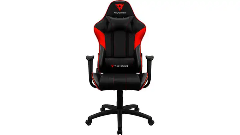 imagem de uma cadeira gamer ThunderX3 com estampa na cor preta e vermelha