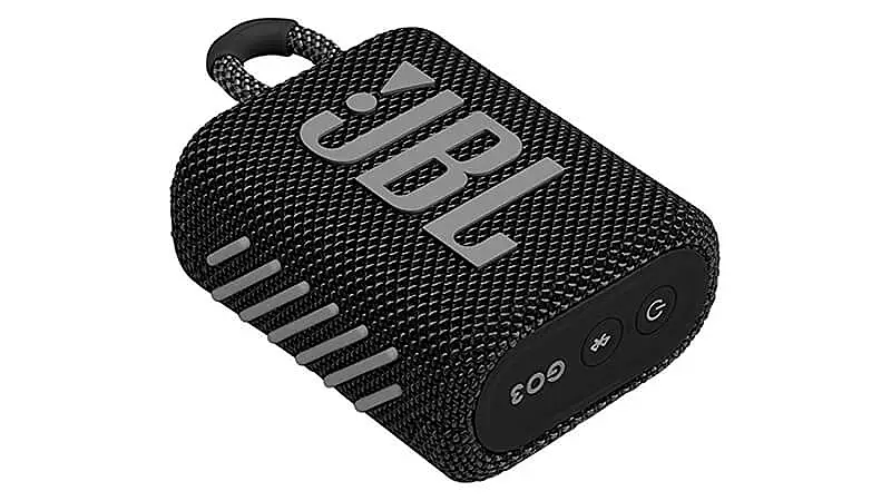 imagem de uma caixa de som bluetooth JBL GO 3 na cor preta