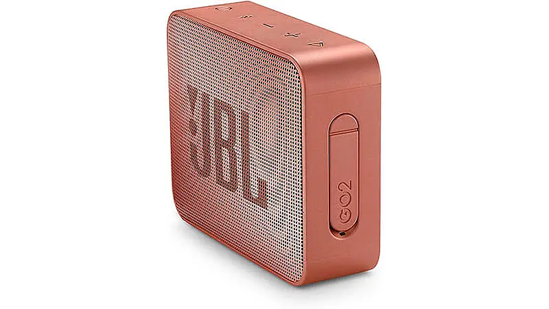 imagem de uma caixa de som bluetooth JBL GO 2 na cor rose gold