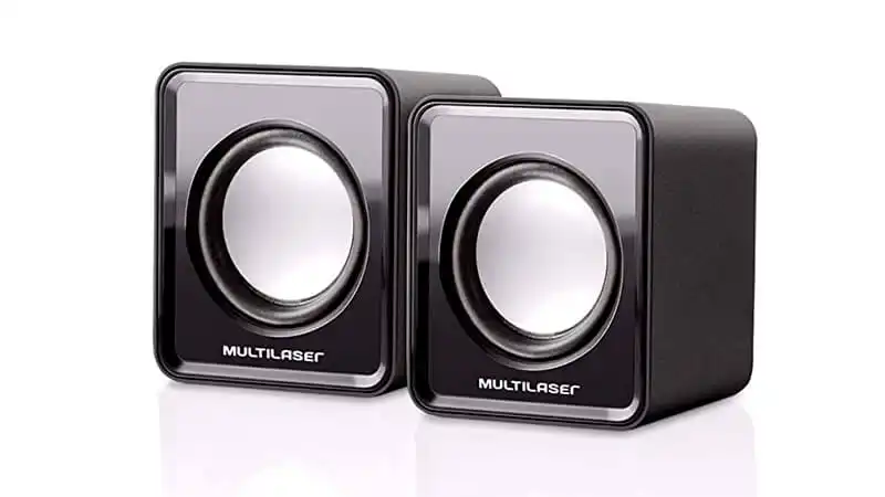Caixa de Som para PC Multilaser imagem de um par de caixas de som para pc da Multilaser