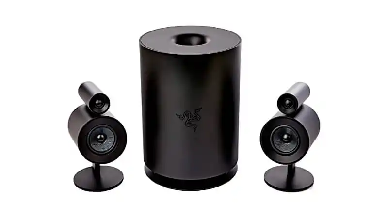 Caixa de Som para PC Razer imagem de um par de caixas de som para pc e um subwoofer da Razer