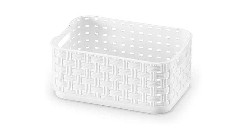 imagem de uma caixa organizadora de 520 ml na cor branca com design de cesto