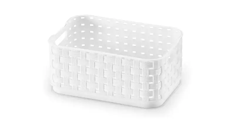 imagem de uma caixa organizadora de 520 ml na cor branca com design de cesto