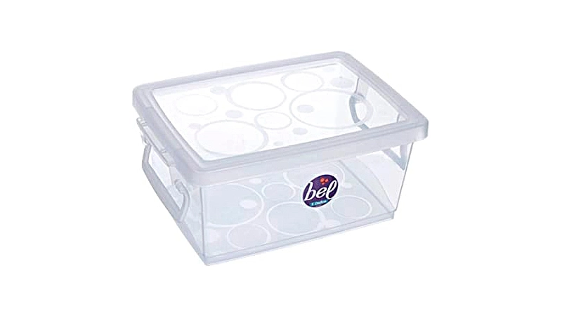 imagem de uma caixa organizadora de 4 litros transparente com tampa e alças laterais