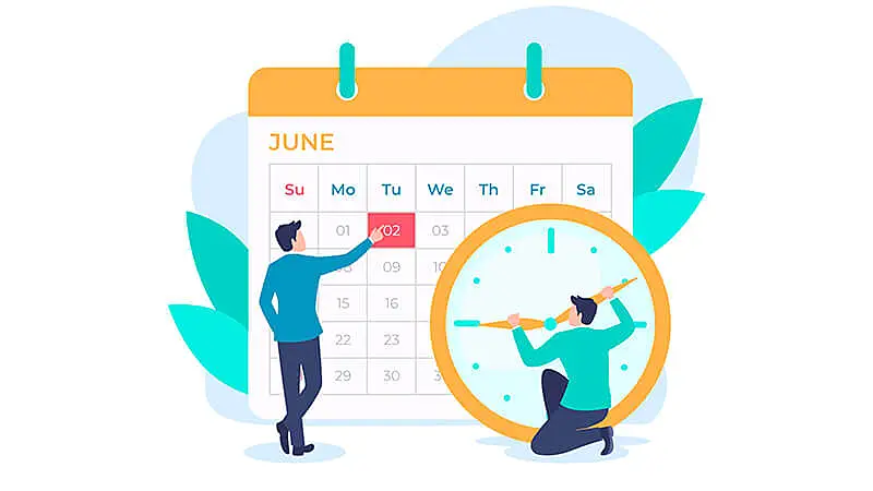 Imagem de uma mão segurando uma caneta marcando uma data no calendário