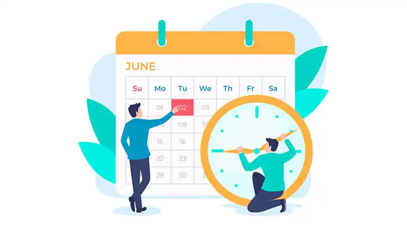 Imagem de uma mão segurando uma caneta marcando uma data no calendário