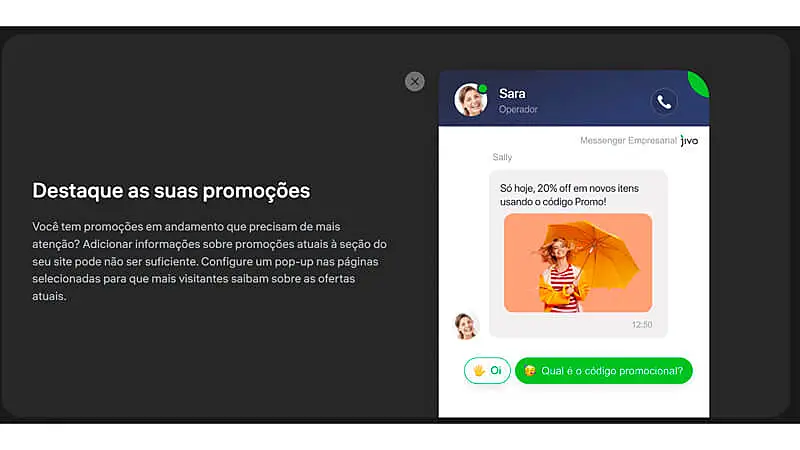 captura de tela mostrando as janelas de pop-up do Jivo Marketing