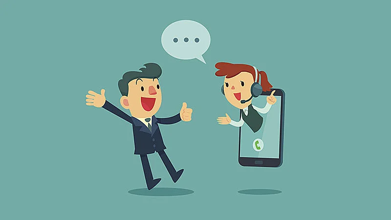 Dibujo de un operador llamando al cliente por teléfono móvil