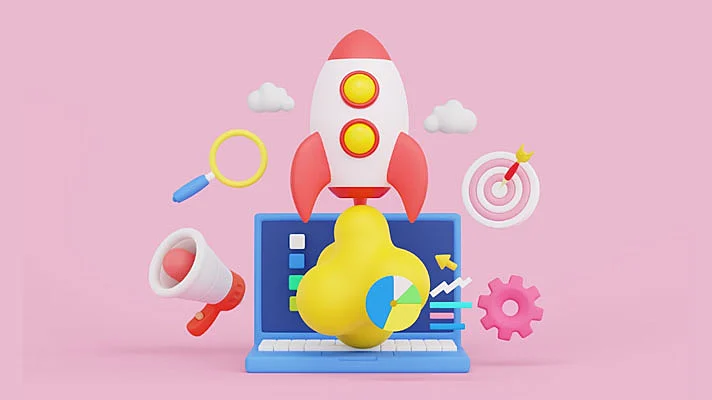 Ilustración 3D de un cohete en ascención