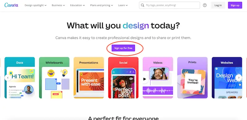 Canva website builder - home page Canva home page