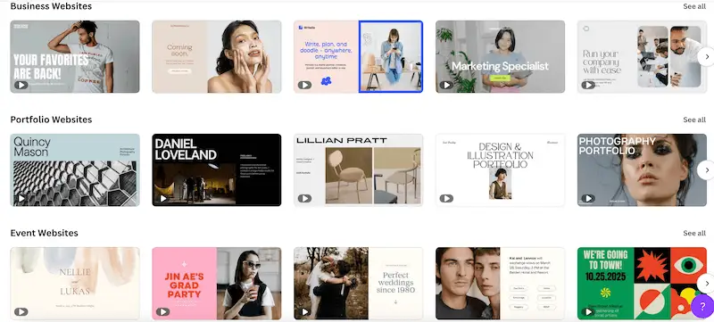 Canva website builder templates Canva templates