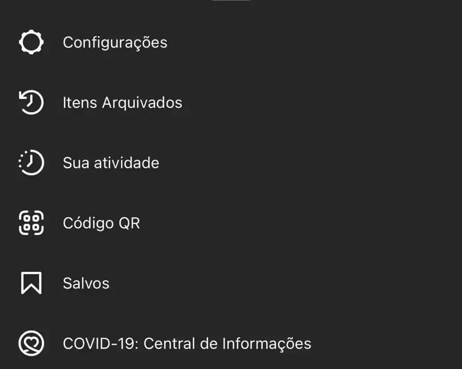 Menu do Instagram