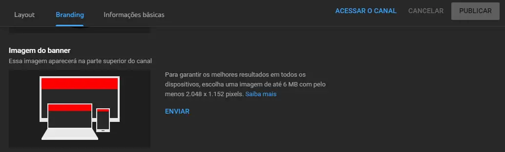 Recorte do Studio YouTube para alterar capa para YouTube