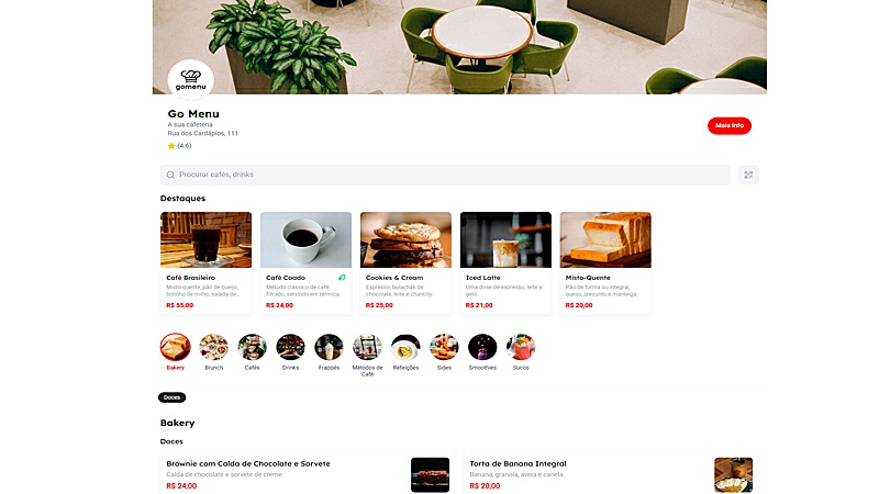 captura de tela de um menu demonstração da ferramenta da GoMenu