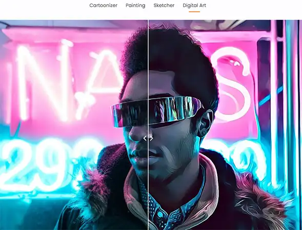 Foto de um homem sendo convertida em caricatura