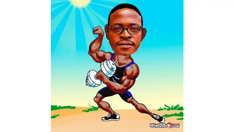 Caricatura de um homem no corpo de um atleta feita no Wish2be