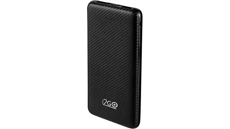 imagem de um carregador portátil da I2GO com design em fibra de carbono