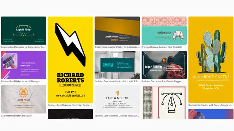 imagem que mostra diversos templates de cartões de visita virtual que estão disponiveis na plataforma Envato Placeit