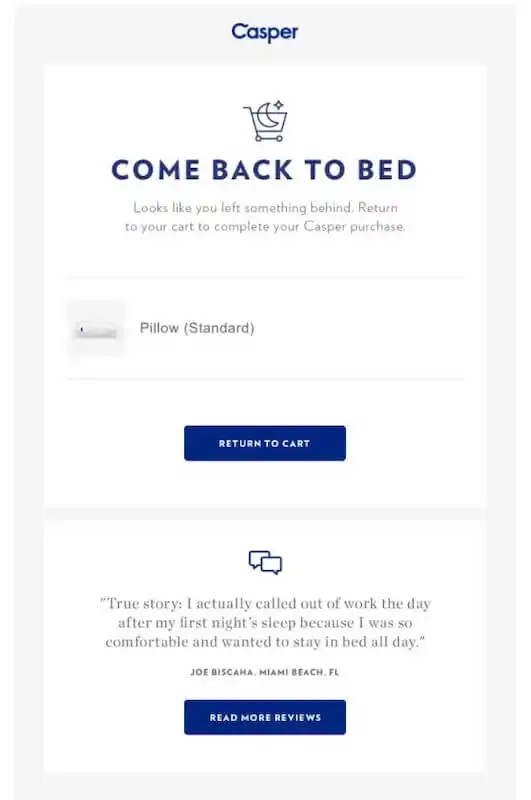 Casper cart abandonment email template