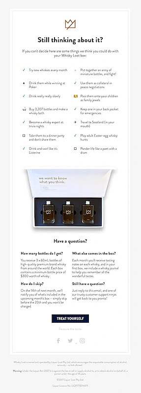 Whiskey Loot cart abandonment email template 