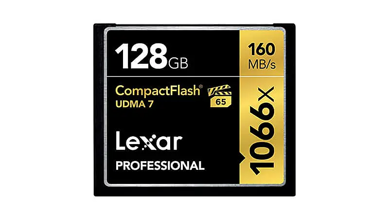 imagem de um cartão de memória de 128GB da Lexar