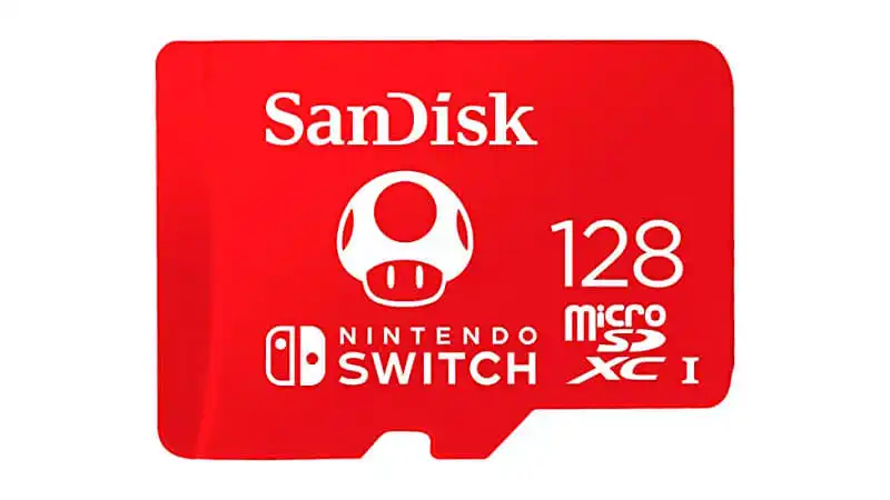 imagem de um cartão de memória de 128GB da SanDisk para o Nintendo Switch