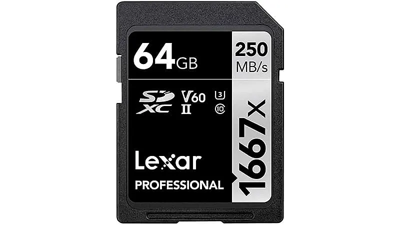 imagem de um cartão de memória de 64GB da Lexar