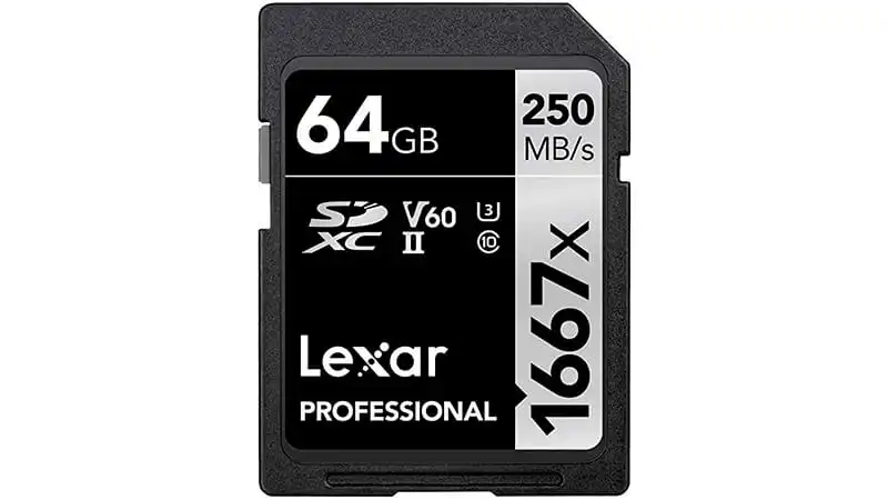 imagem de um cartão de memória de 64GB da Lexar