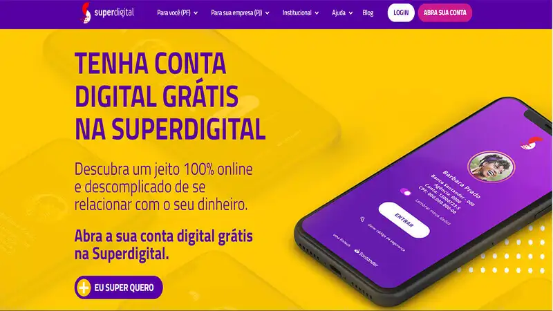 Cartão Pré pago Captura de tela do site Superdigital
