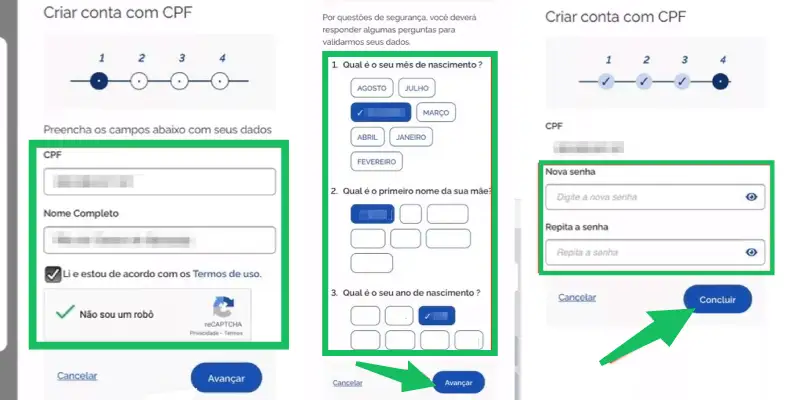 PrintScreen de como fazer carteira de trabalho online no celular criando a conta gov.br