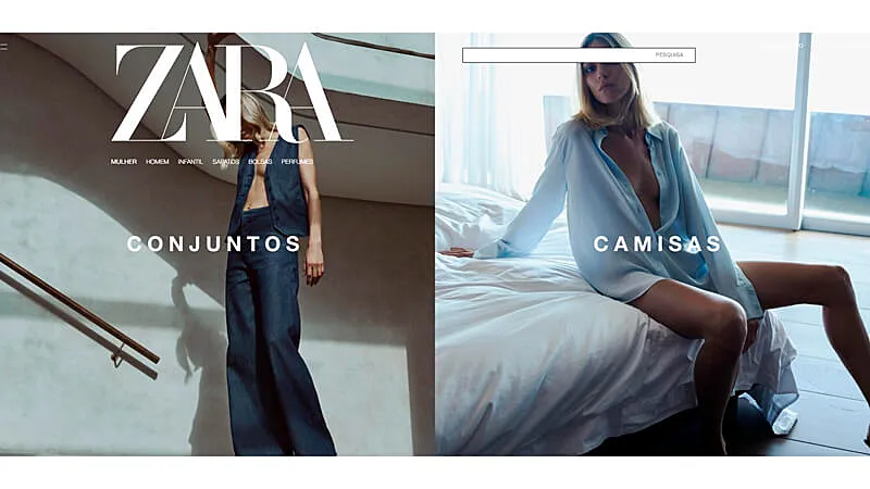 captura de tela que mostra o catálogo digital da ZARA