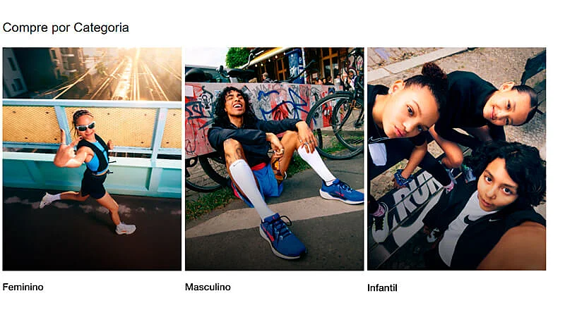 captura de tela que mostra o catálogo digital da Nike e suas categorias
