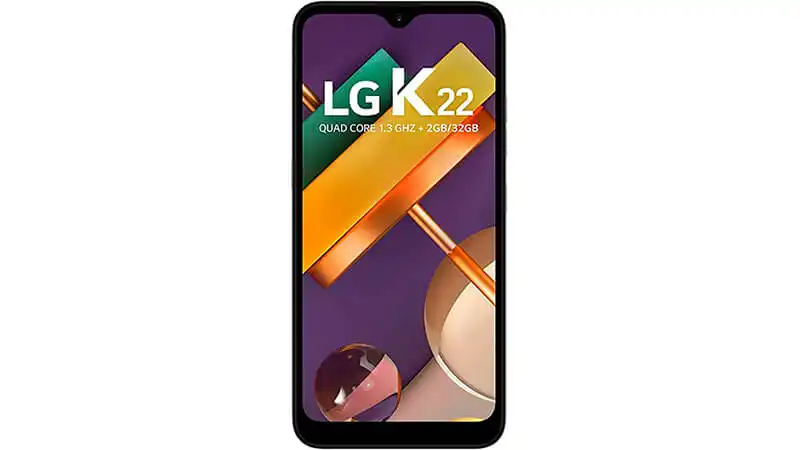 imagem de um smartphone LG K22 de frente