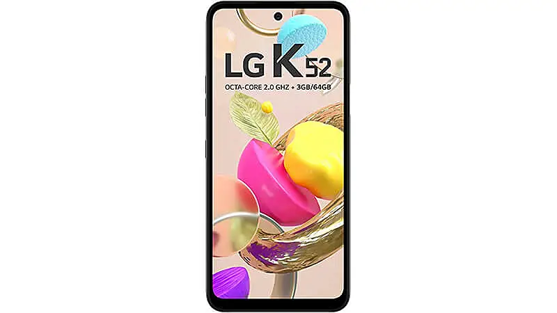 imagem de um smartphone LG K52 de frente