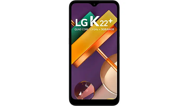 imagem que mostra um smartphone LG K22+ de frente
