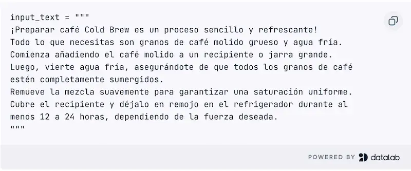 Text in spanish about how to prepare clod brew