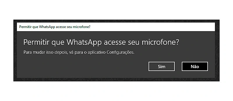 captura de tela do aviso permitir que whatsapp acesse seu microfone