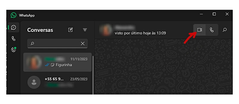 captura de tela mostrando botão para iniciar chamada de video no whatsapp desktop