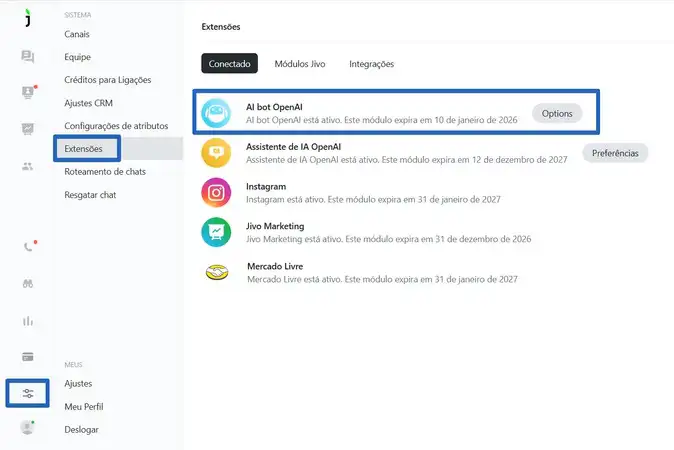 Captura de tela do JivoChat