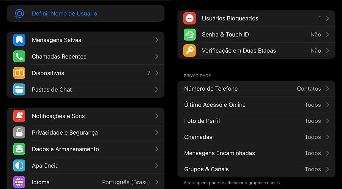 Captura de tela do Telegram