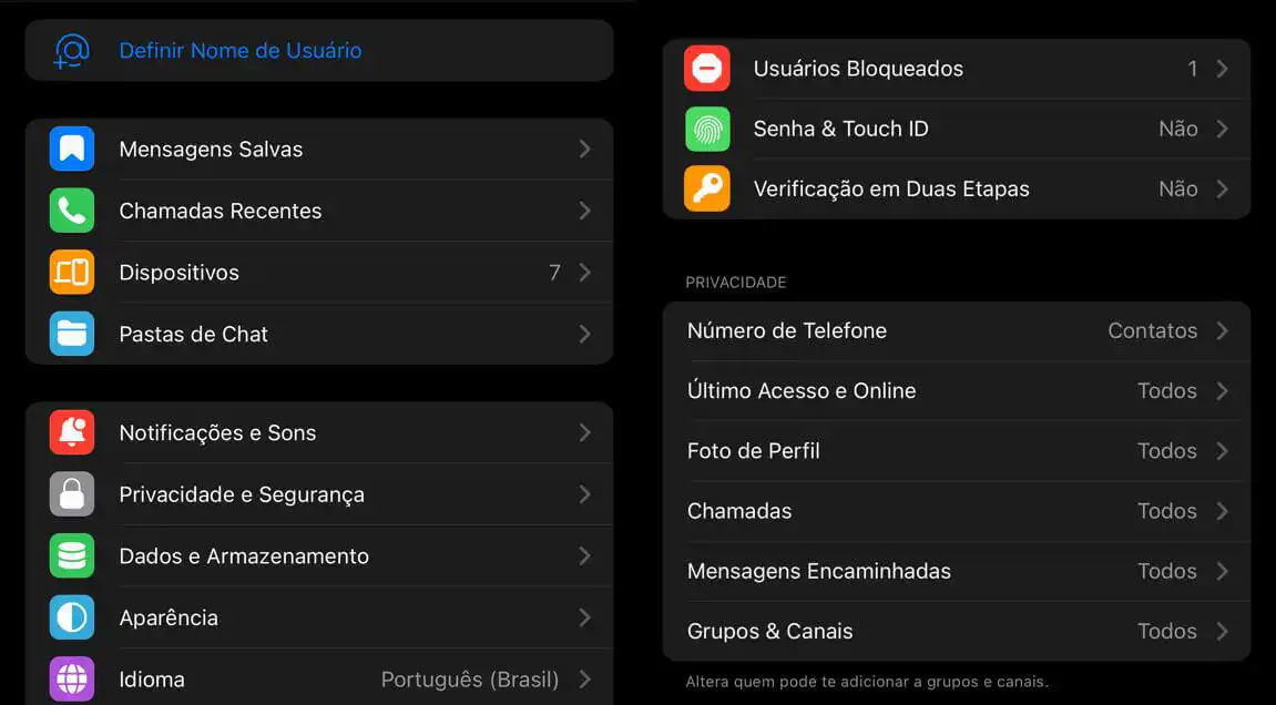 Captura de tela do Telegram
