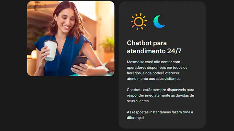 Chatbot de IA Jivo imagem que detalha o serviço de atendimento 24 horas do chatbot de IA da Jivo