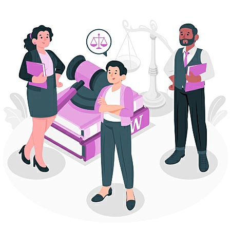 Imagem de 3 advogados segurando papeis e livros ao fundo