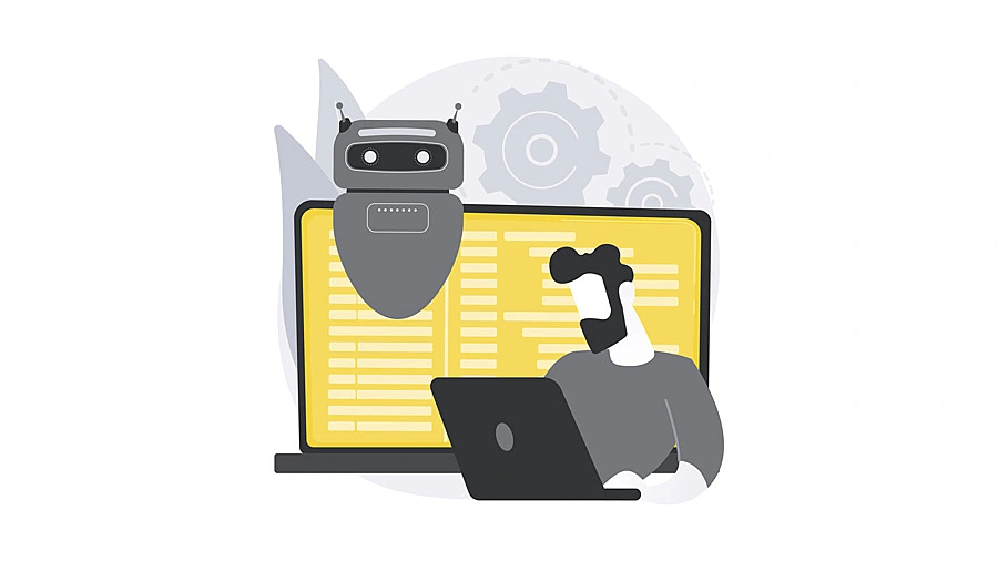 Hombre escribiendo y a chatbot