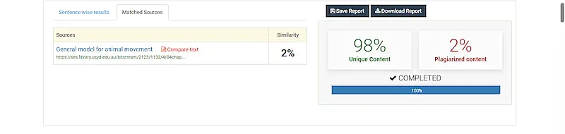 Check-plagiarism platform analysis of a link