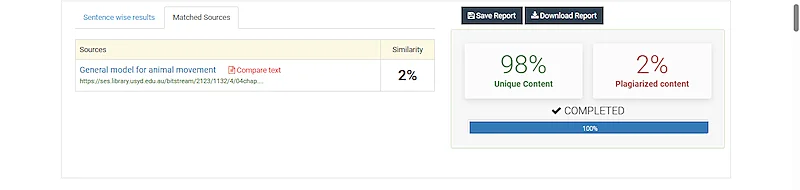 Check-plagiarism platform analysis of a link